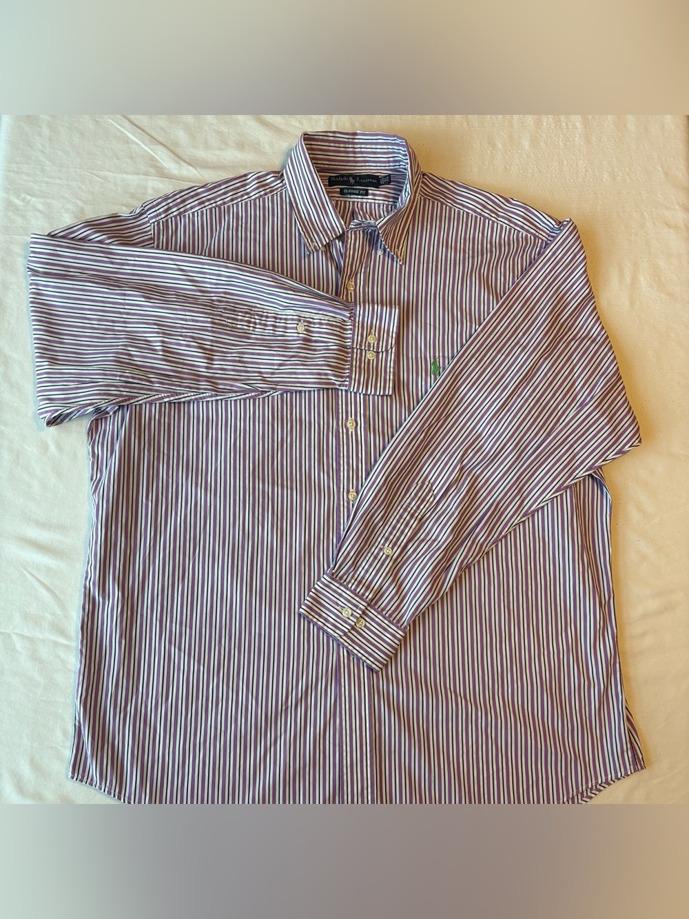 Ralph Lauren Purple and White Striped Button-Down Shirt Embroidered Green Pony